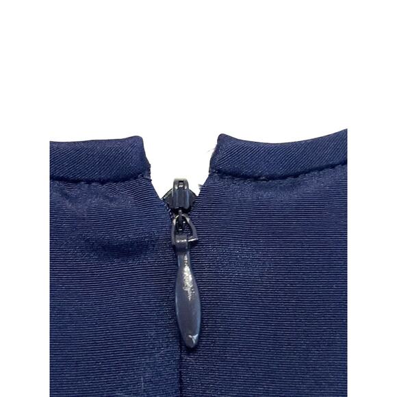 Theory Charlaine Pleat-Neck Shift Dress Women Size 4 Silk Sleeveless Navy Blue - Picture 7 of 9